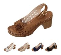 Mules d'été pour femme avec grands talons et motif floral - Chaussures d'été pour femme en Europe - Avec boucle - Escarpins pour hallux, marron, 37 EU