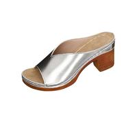 Mules d'été pour femme avec talon bloc - Sandales à talons hauts - Sandales élégantes - Chaussons d'extérieur - Couleur unie - Chaussures de plage confortables - Sandales d'été pour femme, argenté, 36