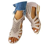 Mules d'été pour femme - Bout ouvert - Talon moyen - Design creux - Chaussures romaines pour un usage quotidien, beige, 42 EU