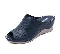 Mules d'été pour femme - En cuir antidérapant - Super légères - Sandales plates confortables et décontractées avec semelle extérieure en cuir, bleu, 36 EU