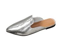 Mules d'été pour femme - Grandes tailles - Sandales plates - Bout pointu - Élégantes - Slingback - Escarpins à talon bas - Couleur unie - Loisirs, argenté, 40 EU