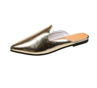 Mules d'été pour femme - Grandes tailles - Sandales plates - Bout pointu - Élégantes - Slingback - Escarpins à talon bas - Couleur unie - Loisirs, or, 40 EU