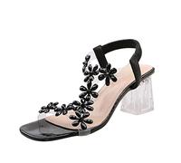Mules d'été pour femme - Mode printemps - Sandales à talon haut - Strass - Fleurs - Décontractées - Campus - Pour femme, Noir , 39 EU