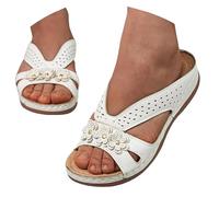Mules d'été pour femme - Talon compensé - Chaussures d'été - Chaussures de sport bohème - Sandales de plage - Bout ouvert - Pantoufles basses - Antidérapantes - En maille perforée, Blanc., 40 EU