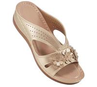Mules d'été pour femme - Talon compensé - Chaussures d'été - Chaussures de sport bohème - Sandales de plage - Bout ouvert - Pantoufles basses - Antidérapantes - En maille perforée, or, 39 EU