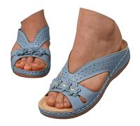 Mules d'été pour femme - Talon compensé - Chaussures d'été - Chaussures de sport bohème - Sandales de plage - Bout ouvert - Pantoufles basses - Antidérapantes - En maille perforée, bleu, 37 EU