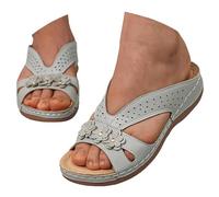 Mules d'été pour femme - Talon compensé - Chaussures d'été - Chaussures de sport bohème - Sandales de plage - Bout ouvert - Pantoufles basses - Antidérapantes - En maille perforée, gris, 42 EU