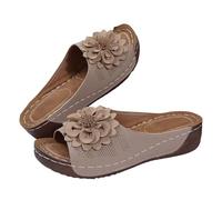 Mules en Cuir Femme Sandales Compensées - Bout Ouvert Plateforme Premium Orthopédiques Pantoufles Chaussons Dame