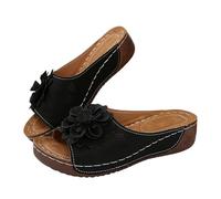 Mules en Cuir Femme Sandales Compensées - Bout Ouvert Plateforme Premium Orthopédiques Pantoufles Chaussons Dame