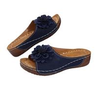 Mules en Cuir Femme Sandales Compensées - Bout Ouvert Plateforme Premium Orthopédiques Pantoufles Chaussons Dame