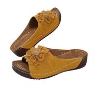 Mules en Cuir Femme Sandales Compensées - Bout Ouvert Plateforme Premium Orthopédiques Pantoufles Chaussons Dame