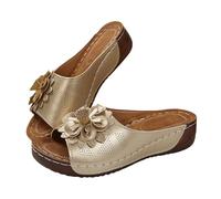 Mules en Cuir Femme Sandales Compensées - Bout Ouvert Plateforme Premium Orthopédiques Pantoufles Chaussons Dame