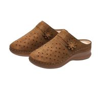 Mules en cuir pour femme avec semelle intérieure - Clogs fermés à l'avant, marron, 36 EU