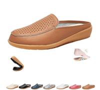 Mules en cuir pour femme dos nu - Sabots orthopédiques en cuir creux à enfiler - Mocassins plats légers et confortables, marron, 10 UK Wide