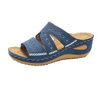 Mules en Cuir pour Femme Sandales Mode Bout Ouvert Sandales Compensées Orthopédique Plateforme Pantoufles Premium Orthopédiques Sandale Vintage Offre de Printemps Chaussons de Plage d'été Pas Cher