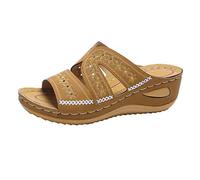 Mules en Cuir pour Femme Sandales Mode Bout Ouvert Sandales Compensées Orthopédique Plateforme Pantoufles Premium Orthopédiques Sandale Vintage Offre de Printemps Chaussons de Plage d'été Pas Cher