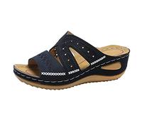 Mules en Cuir pour Femme Sandales Mode Bout Ouvert Sandales Compensées Orthopédique Plateforme Pantoufles Premium Orthopédiques Sandale Vintage Offre de Printemps Chaussons de Plage d'été Pas Cher