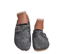 Mules en toile avec motif léopard pour femme - Sabots élégants pour femme - Mules avec soutien de la voûte plantaire et semelle intérieure confortable en liège - Noir - Pointure 40