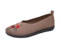 Mules et Sabots Femme Chaussures Femme Ete Confortable Chaussures Plates en brodées de Fleurs pour Femmes, Mocassins décontractés Respirants en à Enfiler, de Marche à Semelle Souple de Café 35
