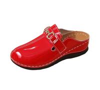 Mules et Sabots Femme Cuir Grande Taille Bout Fermé Arrondi Dessus Brillant avec Bride Décorative et Boucle Découpe Ajourée Respirante Semelle Épaisse Compensée Sandale Slip On Décontracté Sortie