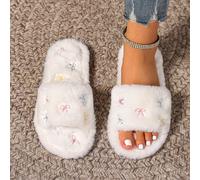 Mules femme brodées avec nœud, chaussons d'intérieur moelleux pour toutes les saisons, mules plates à une bride pour femmes, chaussons d'intérieur CN36-37,CN38-39,CN40-41Motif texturéÉtoffe