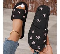 Mules femme brodées avec nœud, Chaussons d'intérieur moelleux pour toutes les saisons, Mules plates à une bride pour femme, Chaussons d'intérieur CN36-37,CN38-39,CN40-41,CN42-43Motif texturéÉtoffe