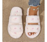 Mules femme brodées avec nœud, chaussons d'intérieur moelleux pour toutes les saisons, mules plates à une bride pour femmes, chaussons d'intérieur CN36-37,CN38-39,CN40-41Motif texturéÉtoffe