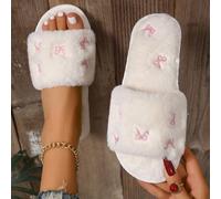 Mules femme brodées avec nœud, chaussons d'intérieur moelleux pour toutes les saisons, mules plates à une bride pour femmes, chaussons d'intérieur CN36-37,CN38-39,CN40-41Motif texturéÉtoffe