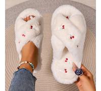 Mules femme brodées avec nœud, chaussons d'intérieur moelleux pour toutes les saisons, mules plates à une bride pour femmes, chaussons d'intérieur CN36-37,CN38-39,CN40-41Motif texturéÉtoffe