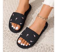 Mules femme brodées avec nœud, chaussons d'intérieur moelleux pour toutes les saisons, mules plates à une bride pour femmes, chaussons d'intérieur CN36-37,CN38-39,CN40-41,CN42-43Motif texturéÉtoffe