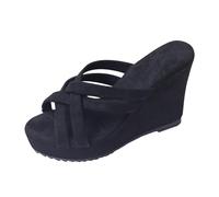 Mules Femme Compensees Chaussures Semelle Epaisse Claquette Plateforme Bout Ouvert Été Sandales De Plage Talons Compensée Haut Tongs Pantoufles Slip-on Enfiler Grande Taille (Noir,39)