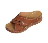 Mules Femme Marron à Lanières Croisées, Tong pour Femme Printemps Été Mode Talon Compensé à Boucle Bout Ouvert Sandales de Plage Confortable pour Ville et Loisirs