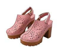 Mules fermées en cuir pour femme - Sandales élégantes à bride arrière | Chaussures à talon épais avec talon bloc, sandales à plateforme antidérapantes, confortables et respirantes pour la plage au