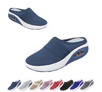 Mules for Women 2025 Summer Slip on Closed Toe Shoes Wide Width Clogs Mesh Slippers Air Cushion Walking Shoes Backless (Dark Blue, 36)