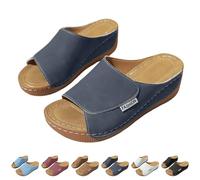 Mules orthopédiques pour femme - Talon compensé - Chaussures d'été pour les loisirs - Sandales compensées avec talon - Sandales antidérapantes - Sandales romaines, bleu foncé, 43 EU