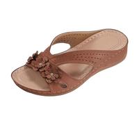 Mules orthopédiques pour femme - Talon compensé - En cuir - Vintage - Chaussures d'été - Loisirs - Avec talon et semelle intérieure - Chaussures de plage - Sandales à bout ouvert, marron, 43
