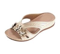 Mules orthopédiques pour femme - Talon compensé - En cuir - Vintage - Chaussures d'été - Loisirs - Avec talon et semelle intérieure - Chaussures de plage - Sandales à bout ouvert, kaki, 41