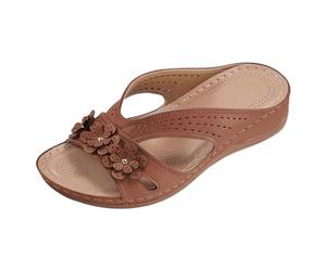 Mules orthopédiques pour femme - Talon compensé - En cuir - Vintage - Chaussures d'été - Loisirs - Avec talon et semelle intérieure - Chaussures de plage - Sandales à bout ouvert, marron, 43