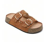 Mules Plateformes à Strass et Clous Dorés - Élégance Été Tout est question de chic scintillant et de confort absolu.Faites briller votre style avec nos sandales plates, conduits pour les cellules qui