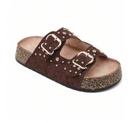 Mules Plateformes à Strass et Clous Dorés - Élégance Été Tout est question de chic scintillant et de confort absolu.Faites briller votre style avec nos sandales plates, conduits pour les cellules qui 