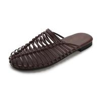Mules Plates 2cm Semelle TPR Souple Sandales Enfiler & Slides Bout Rond pour Streetwear Quotidien Voyage Confort PU,café,40 EU