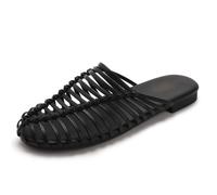 Mules Plates 2cm Semelle TPR Souple Sandales Enfiler & Slides Bout Rond pour Streetwear Quotidien Voyage Confort PU,Noir,37 EU