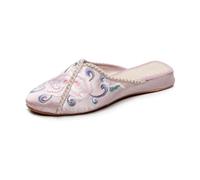 Mules Plates Brodées De Fleurs De Style Ancien Chinois, Pantoufles Décontractées En Satin À Bout Pointu De Style Ethnique, Chaussures Confortables Et Antidérapantes Pour Femmes Été 2024(Color:Pink,Siz