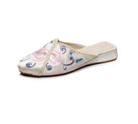 Mules Plates Brodées De Fleurs De Style Ancien Chinois, Pantoufles Décontractées En Satin À Bout Pointu De Style Ethnique, Chaussures Confortables Et Antidérapantes Pour Femmes Été 2024(Color:Beige,Si