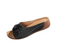 Mules pour femme avec fleurs - Bout ouvert - Sandales orthopédiques à enfiler - Sandales compensées respirantes - Légères - Antidérapantes - Sandales d'été, Noir , 43 EU