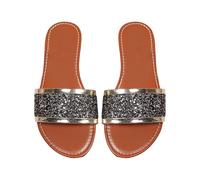 Mules pour femme avec semelle intérieure - Paillettes - Sandales plates à bout ouvert - Chaussures de plage - Sandales d'été confortables - Chaussures d'été antidérapantes - Tailles 36 à 43, or, 38 EU