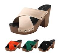 Mules pour femme avec talon, pantoufles d'été fermées, chaussures de bain, chaussures de loisirs, semelle solide, sandales d'extérieur, sandales à plateforme en feutre, beige, 40 EU