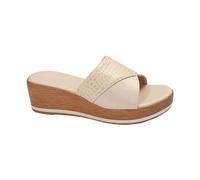 Mules pour femme avec talon - Sandales compensées - Sandales d'été - Chaussures de plage - Sandales à bout ouvert - Sandales compensées en cuir - Sandales compensées - Sandales à plateforme - Sandales