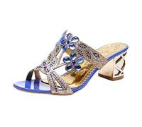 Mules pour Femme avec Talon - Sandales d'Été à Strass Compensées - Chaussures de Princesse Confortables et Élégantes