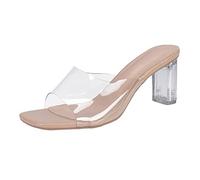Mules pour femme avec talon transparent pour femme - Sandales à talons hauts - Bouche plate - Chaussures légères à talons hauts - Sandales décontractées - Chaussures d'été respirantes